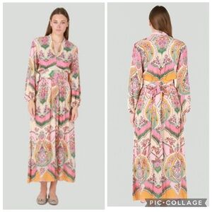 Zara Blogger Favorite Beige Multi Floral Boho Wrap Maxi Dress Size Large